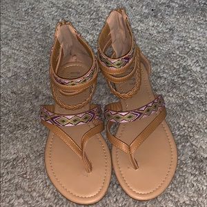 Tan Sandals with colorful detailing! Never worn